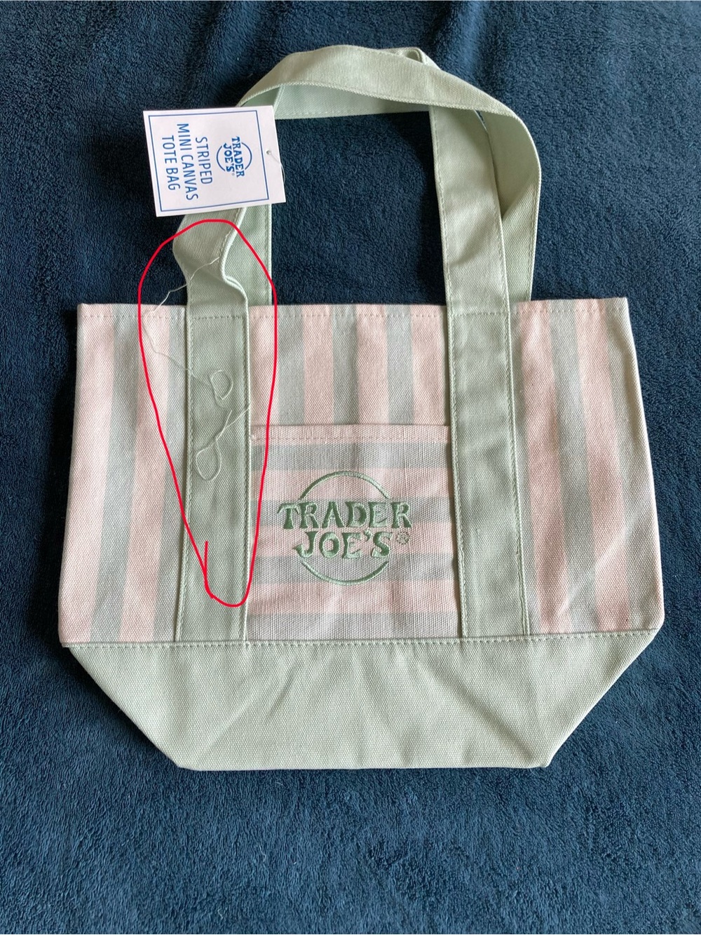 Trader Joe’s FLAWED Green Stripe Mini Canvas Tote Bag